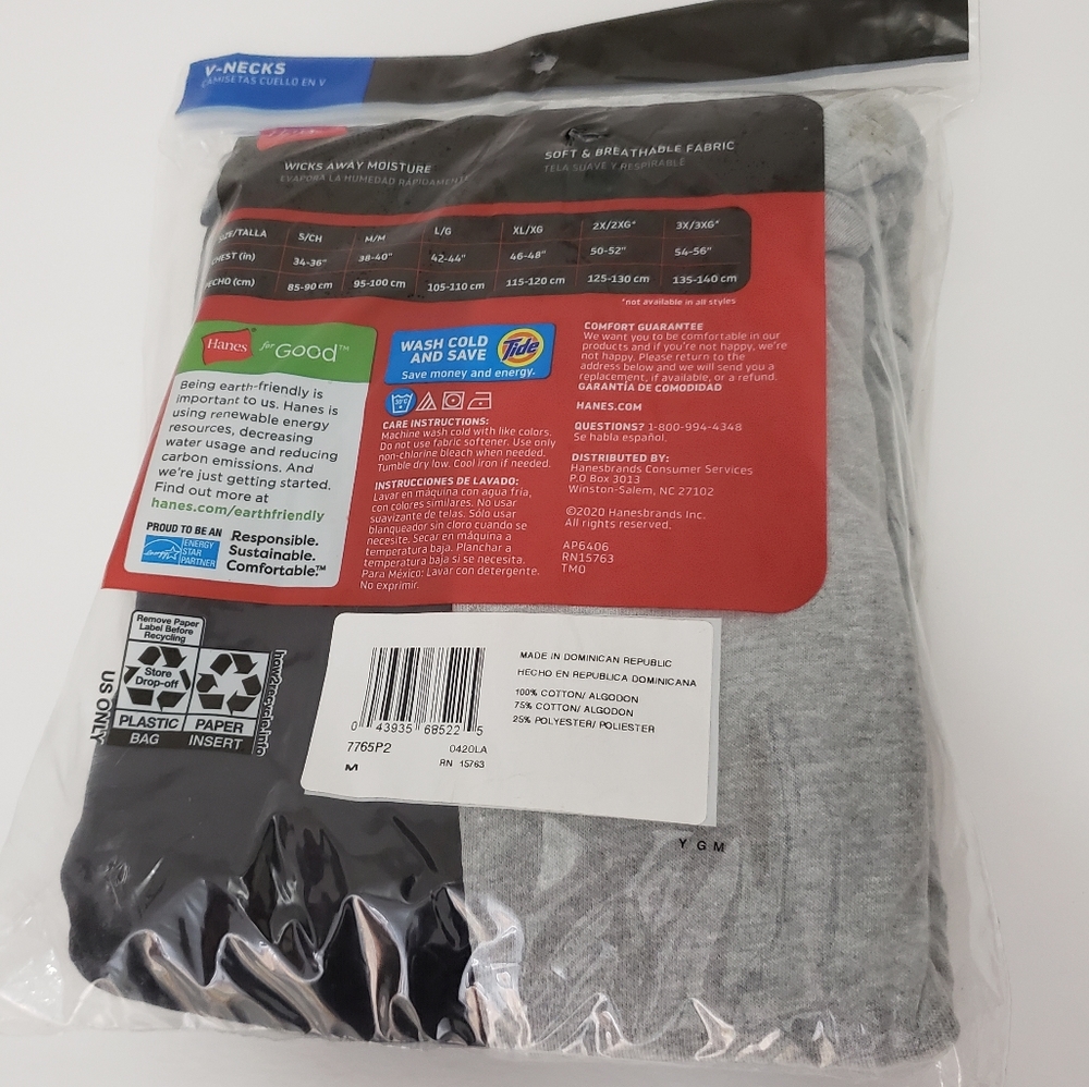 Hanes 2-Pack Men's ComfortSoft Tagless V-Neck T-Shirts - Picture 2 of 2
